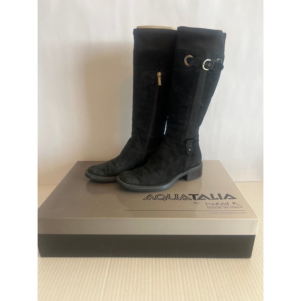 Aquatalia by Marvin K black suede tall riding boots  71/2 with Box Made in Italy